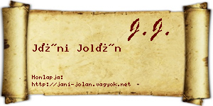Jáni Jolán névjegykártya